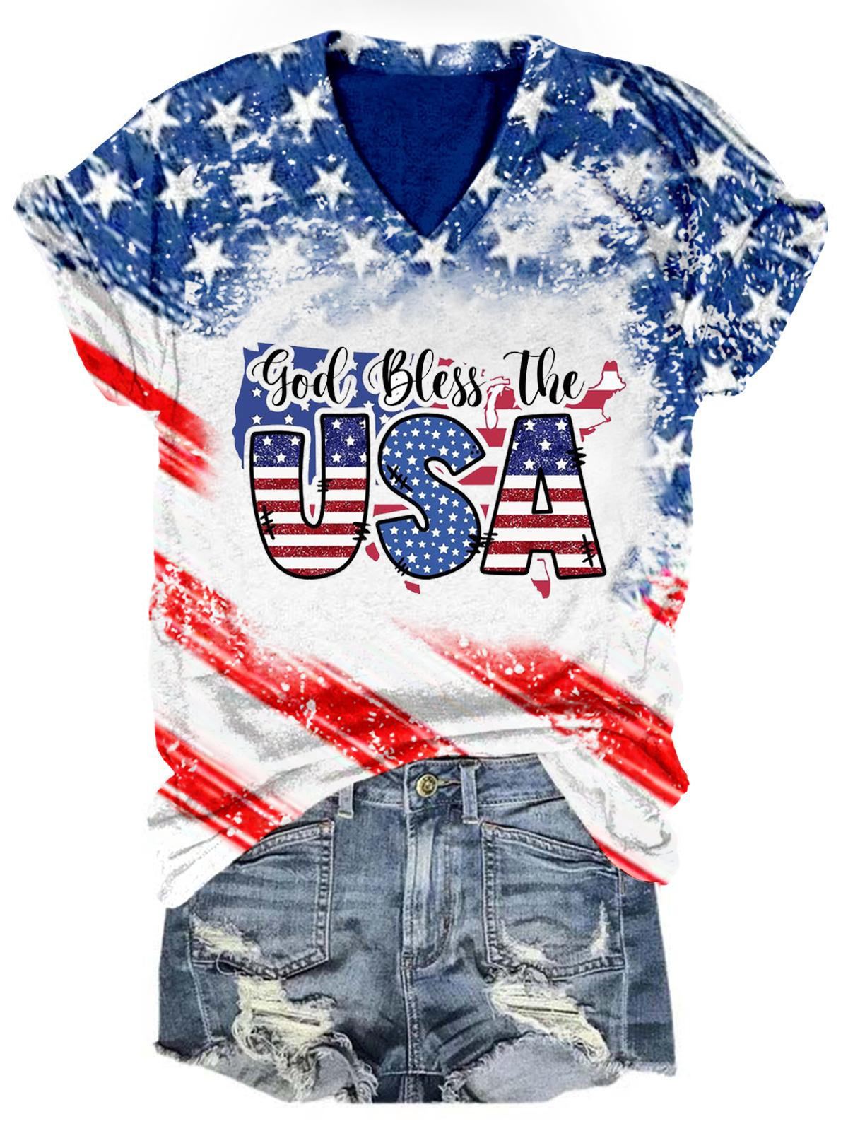 Women's V-Neck God Bless The USA T-Shirt