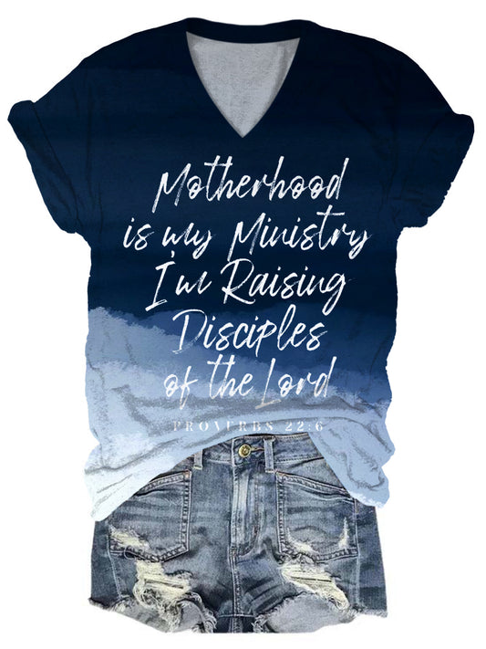 Motherhood is My Ministry Gradient V-Neck T-Shirt