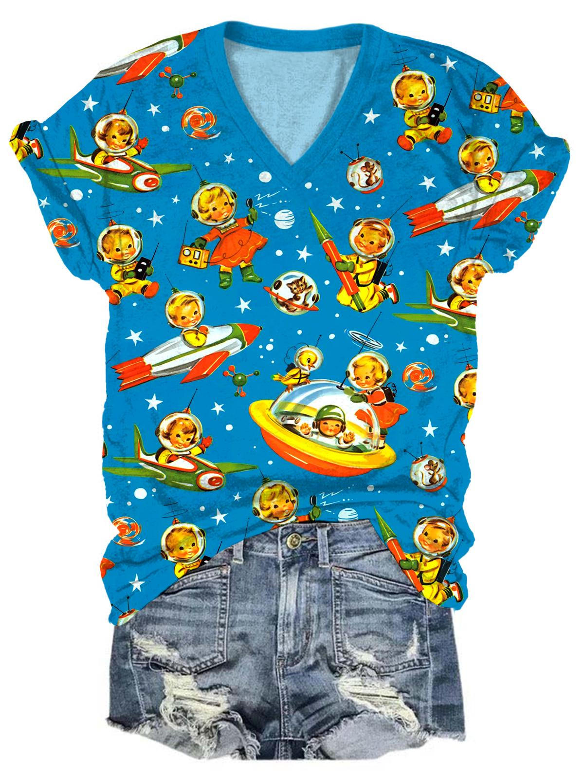 Flying Saucers V-Neck T-Shirt