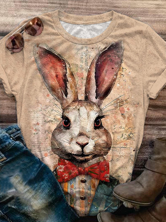 Easter Bunny Print Crew Neck Top