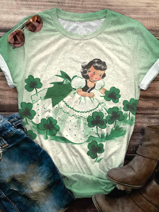 Vintage St. Patrick's Day Print Crew Neck T-shirt