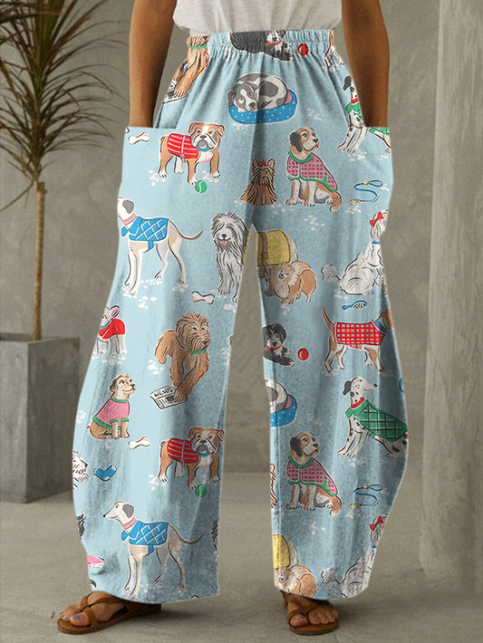 Cute Dogs Print Casual Pants