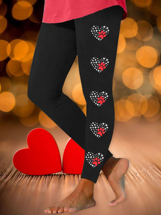 Women's Heart Dog Paw Print Leggings