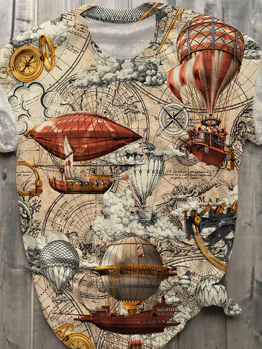 Vintage Hot Air Balloon Map Crew Neck T-shirt