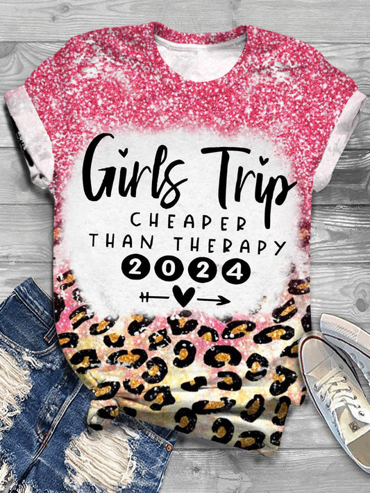 Girls Trip 2024 Cheaper Than Therapy Leopard Tie Dye T-shirt
