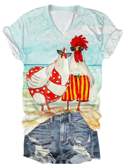 Chickens Of The Sea V-Neck Short Sleeve T-Shirt