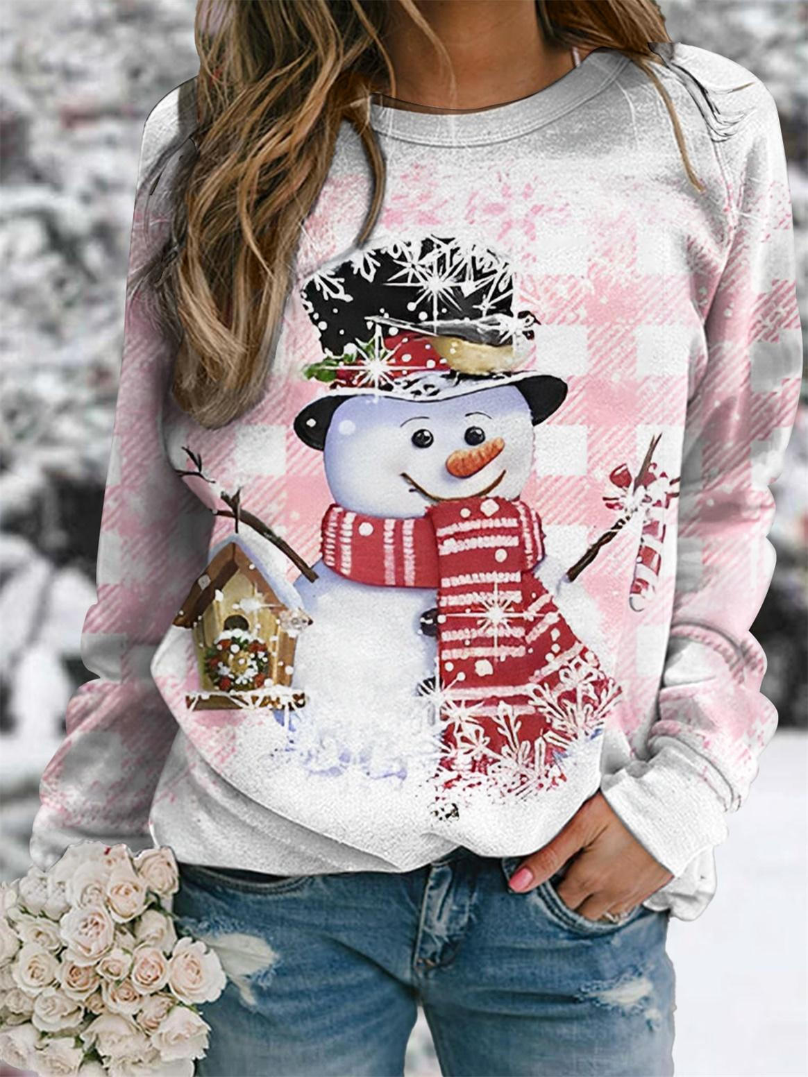 Snowman Check Print Raglan Long Sleeve Top