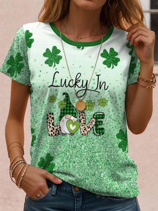 St. Patrick's Day Gnome Print Crew Neck T-shirt