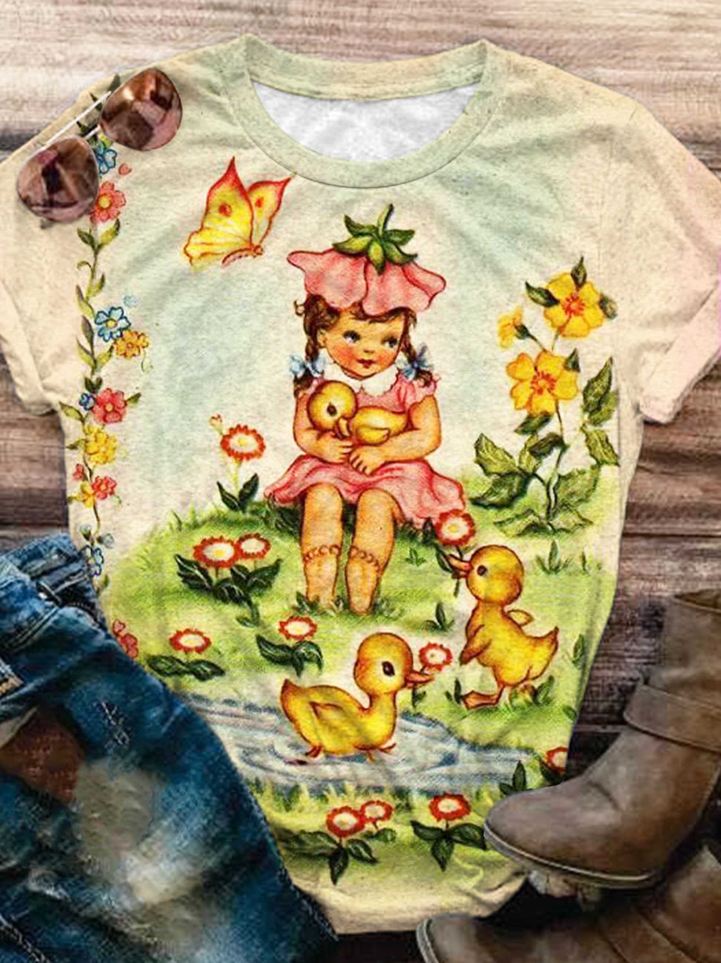 Kurzärmliges Retro-T-Shirt mit Rundhalsausschnitt