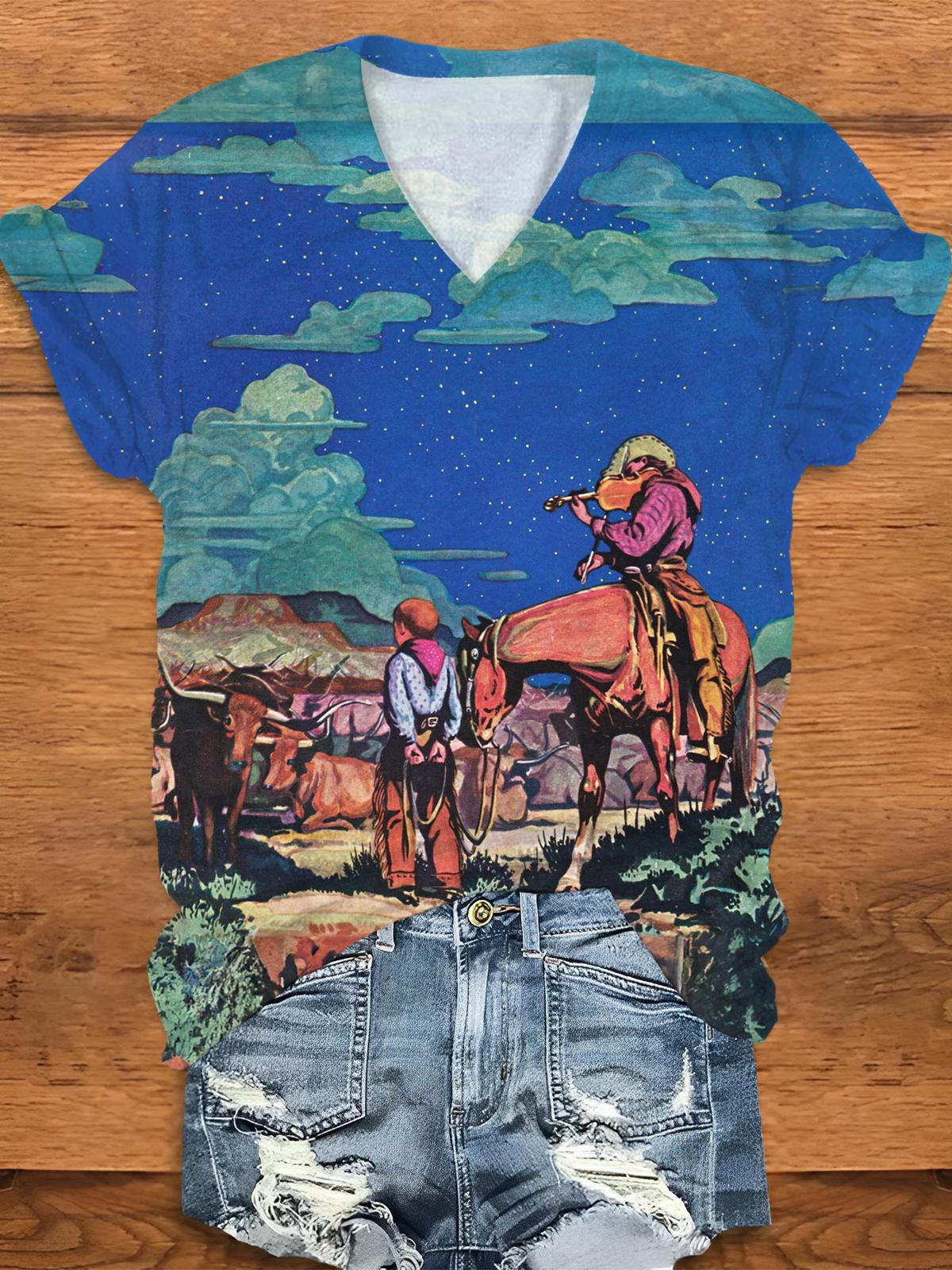 Night Sky On The Range V-Neck T-Shirt