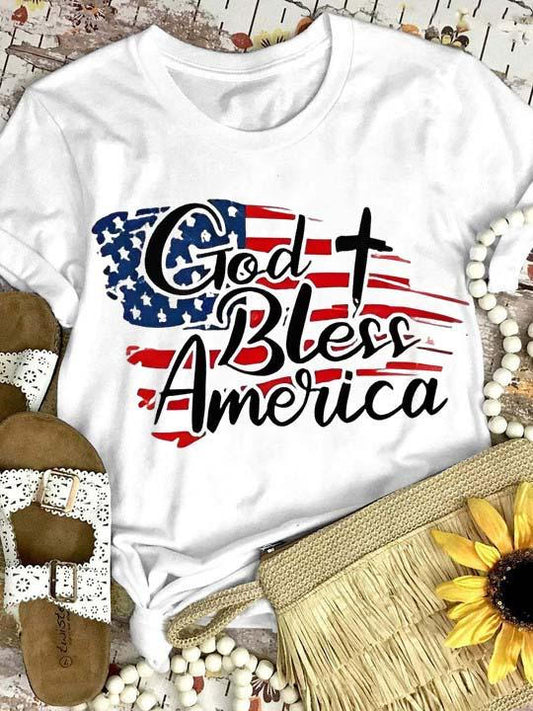 Independence Day God Bless America Print T-shirt