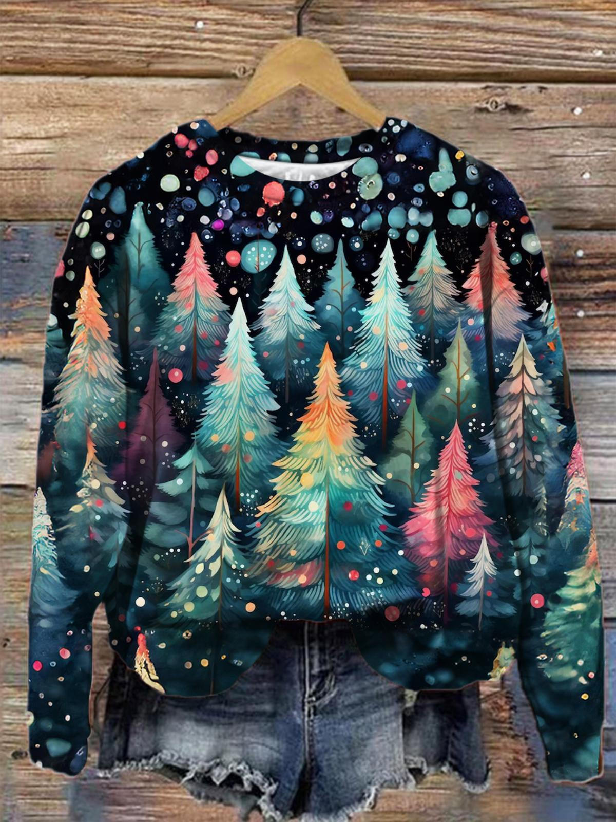 Colorful Christmas Trees Long Sleeve Top