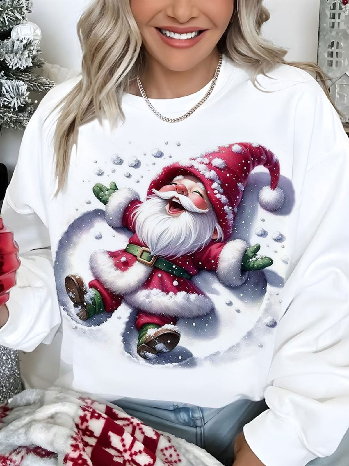Women's Funny Winter Gnome Print Casual Top