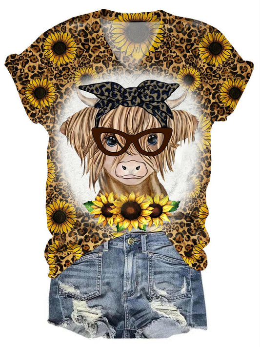 Cow Leopard Sunflower T-Shirt