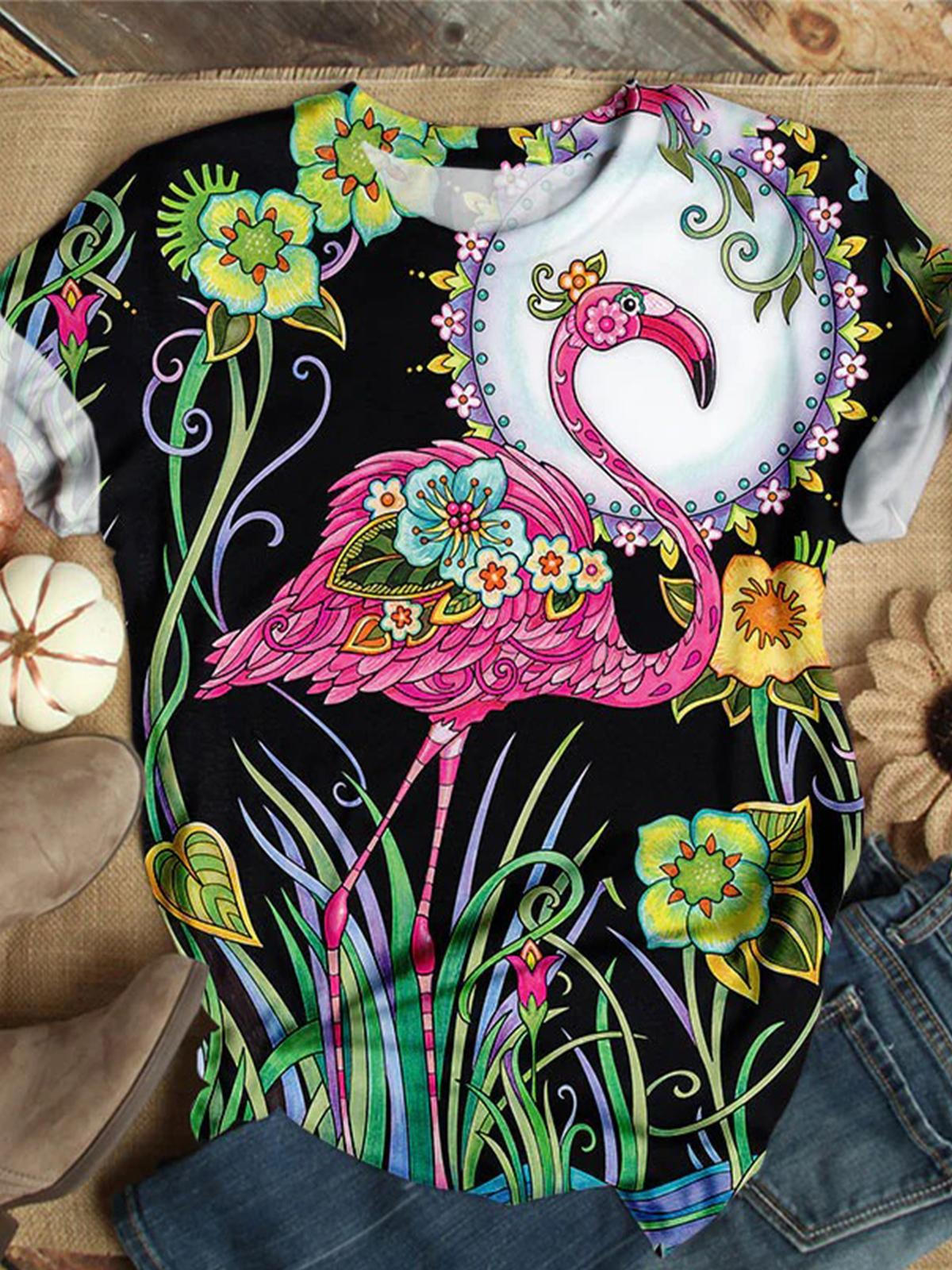 Flamingo-T-Shirt mit Rundhalsausschnitt