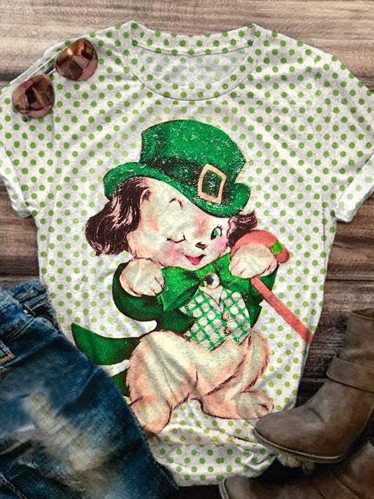 St. Patrick's Day Vintage Print Crew Neck T-shirt