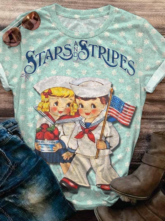 Vintage Stars & Stripes Crew Neck T-shirt