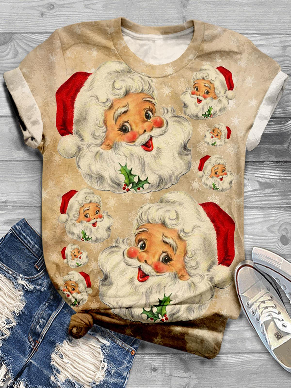 Vintage Weihnachtsmann Rundhals T-Shirt