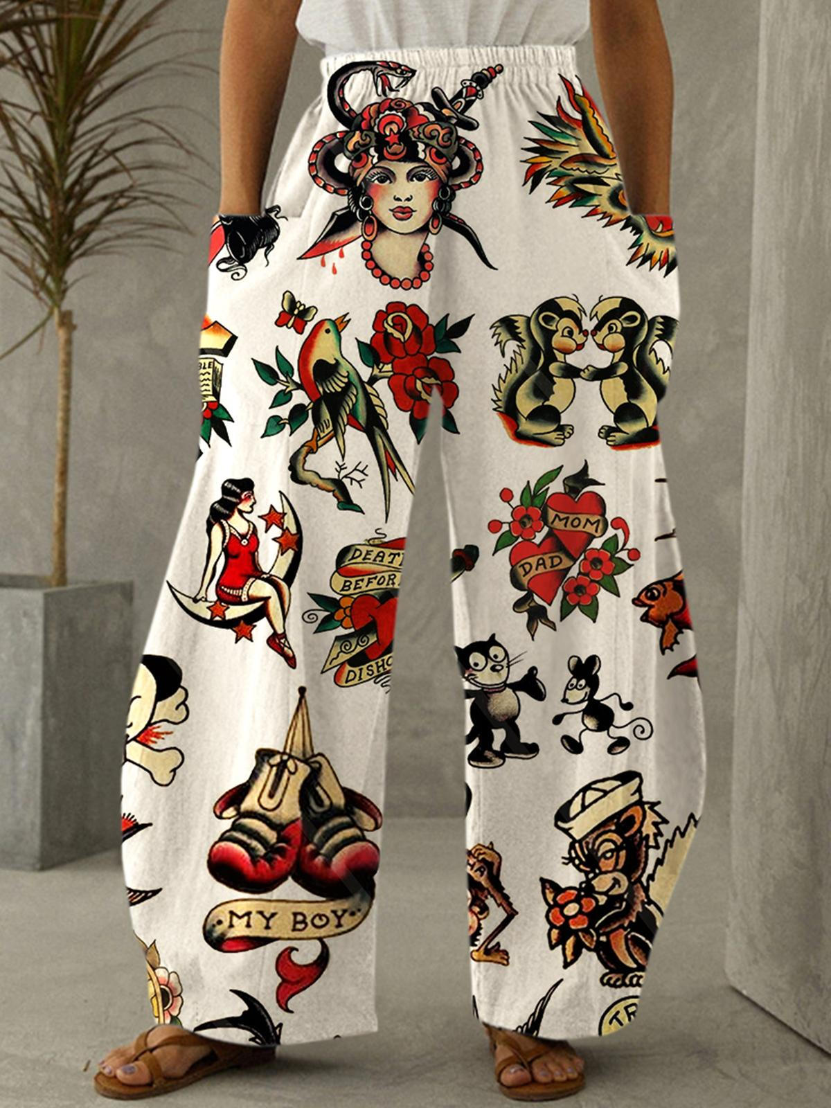 Vintage Printed Casual Pants