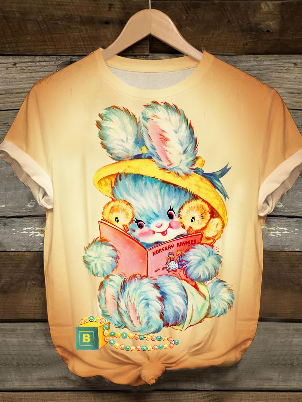 Easter Bunny Print Crew Neck T-Shirt