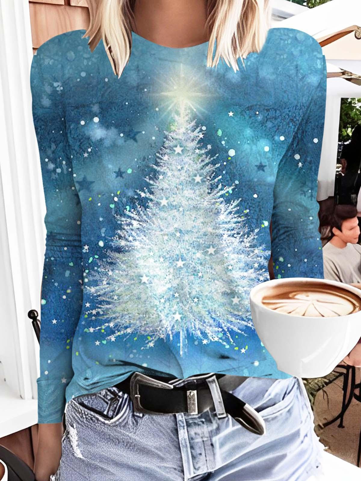 Women's Christmas Tree Print Long Sleeve Top