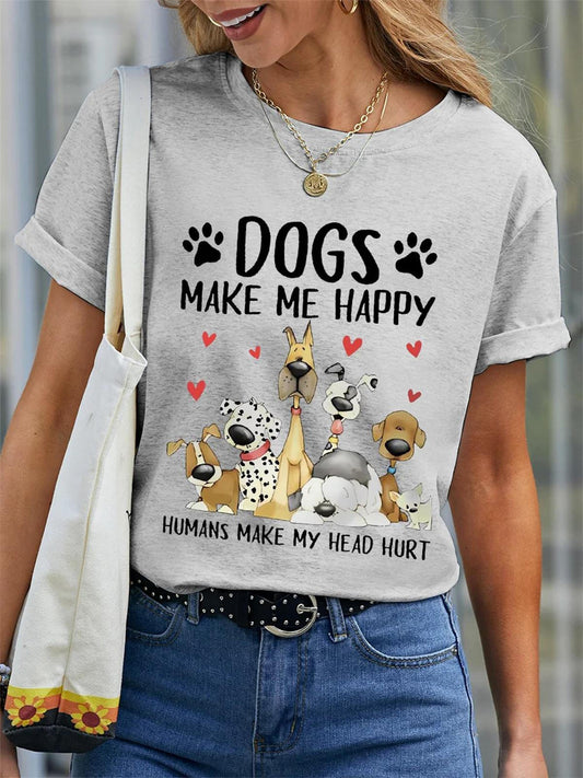 Funny Word Dog Make Me Happy Crew Neck T-shirt