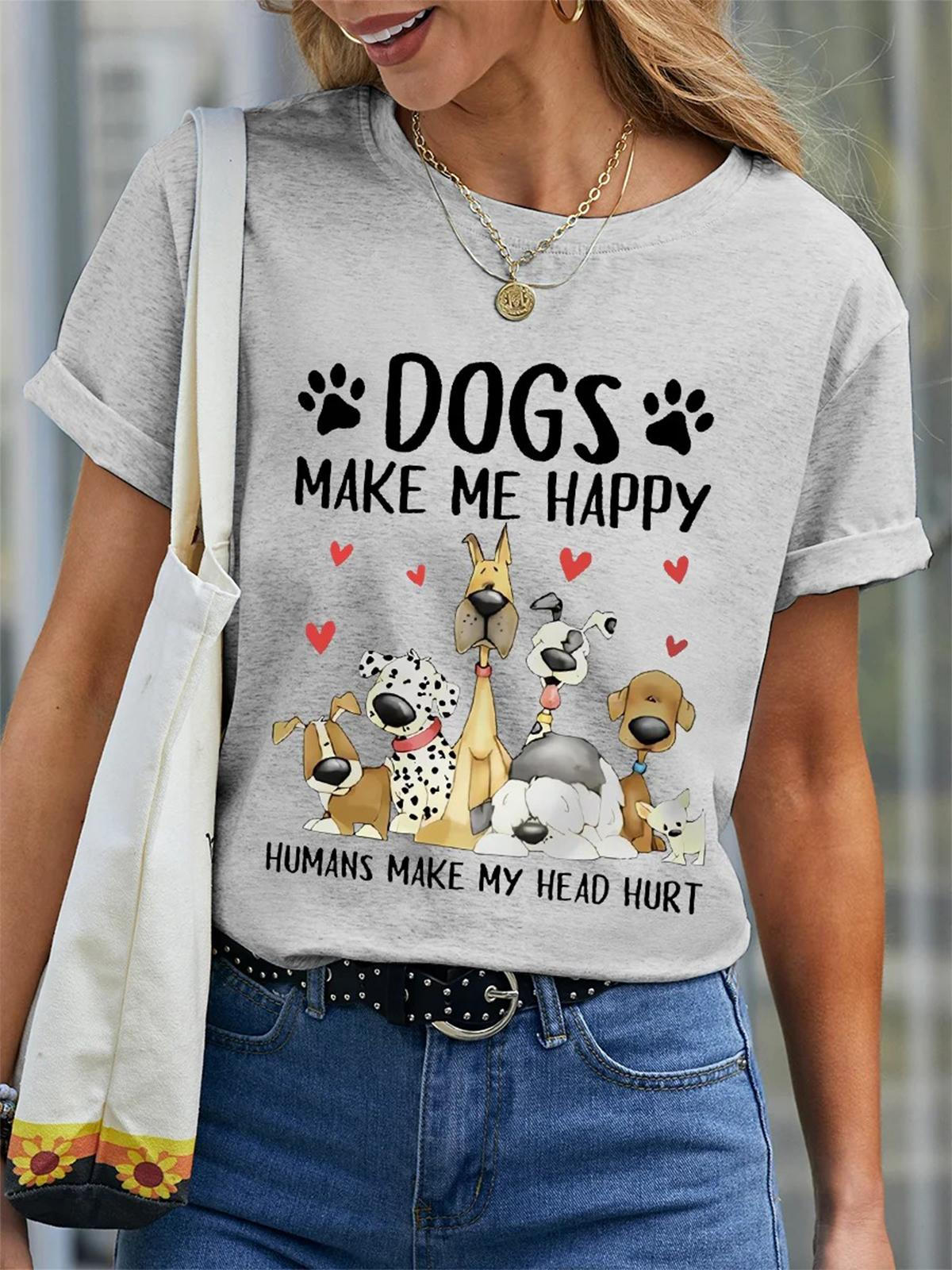 Funny Word Dog Make Me Happy Crew Neck T-shirt