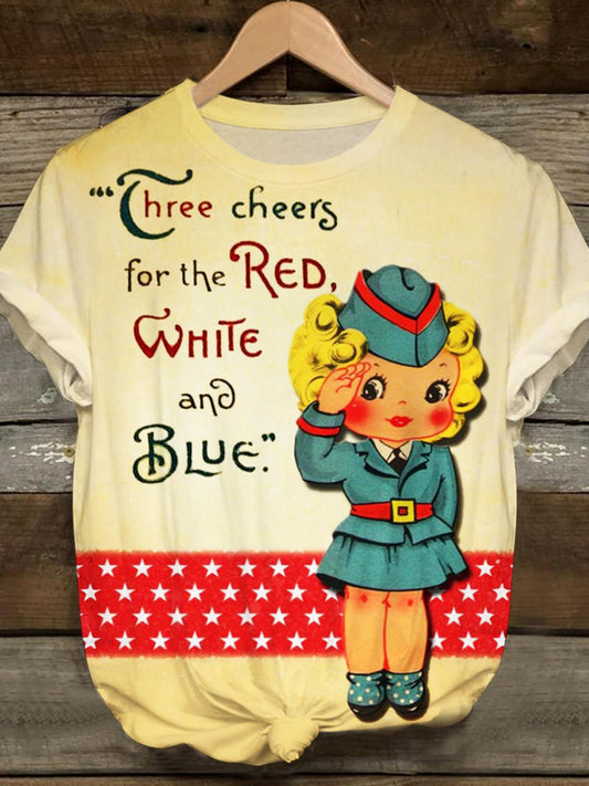 Vintage Three Cheers For Red White And Blue Crew Neck T-shirt