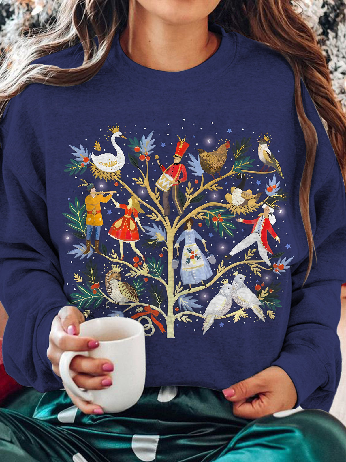 Twelve Days Of Christmas Printed Long Sleeve Casual Top