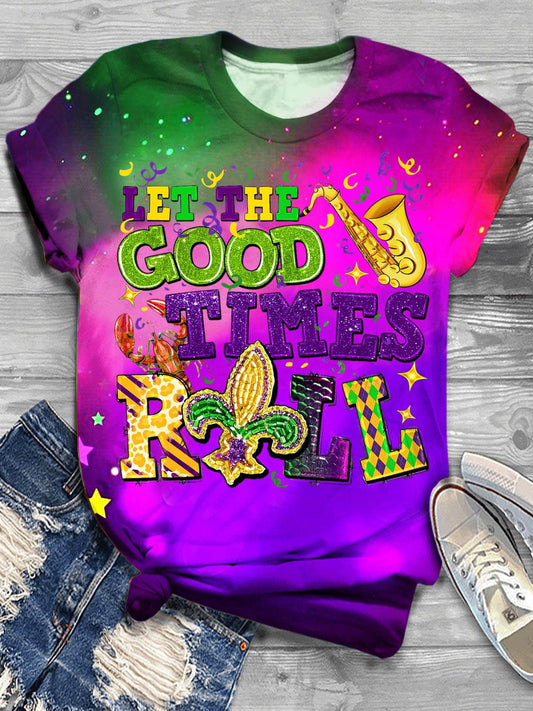Let The Good Times Roll Print Crew Neck T-shirt