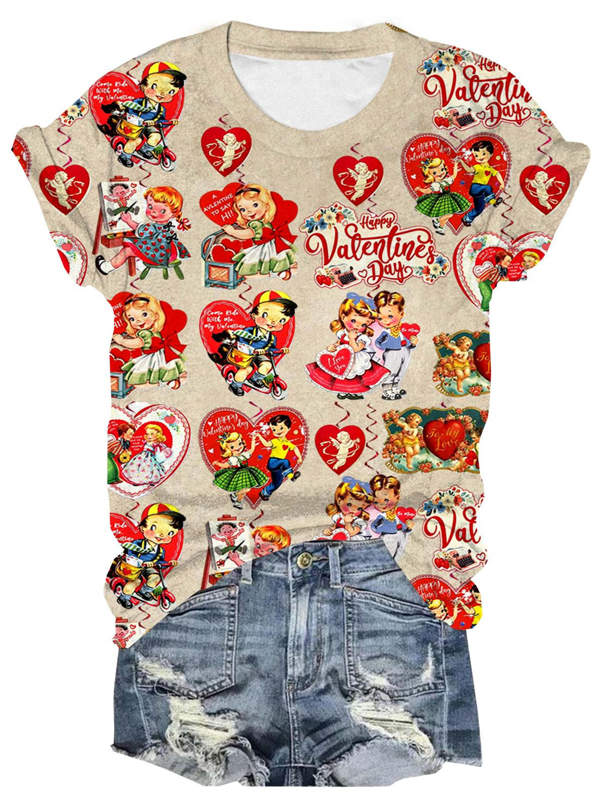 Valentinstag-Aufkleber Rundhals-T-Shirt