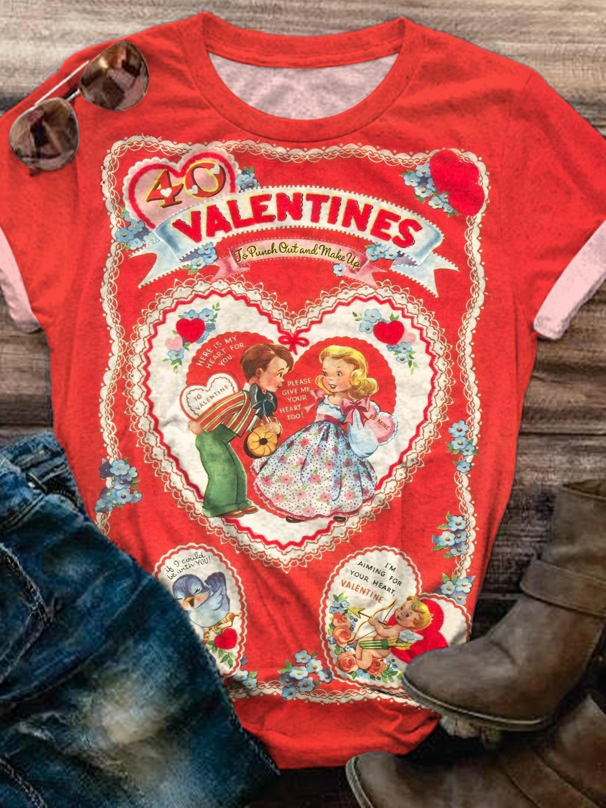 Vintage Valentinstag Rundhals T-Shirt