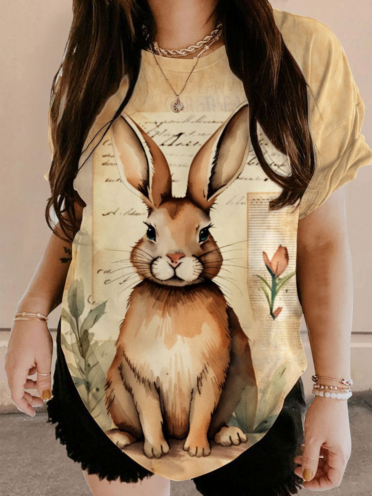 Retro Rabbit Print Casual Top