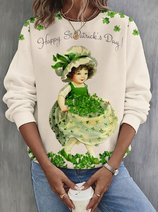 Vintage Happy St. Patrick's Day Printed Long Sleeve Top