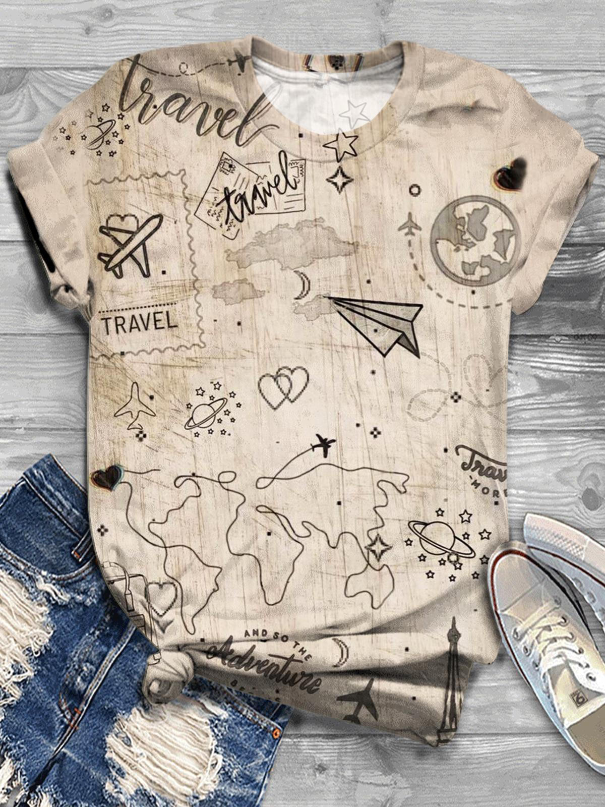 T-Shirt mit Rundhalsausschnitt und Retro-Print