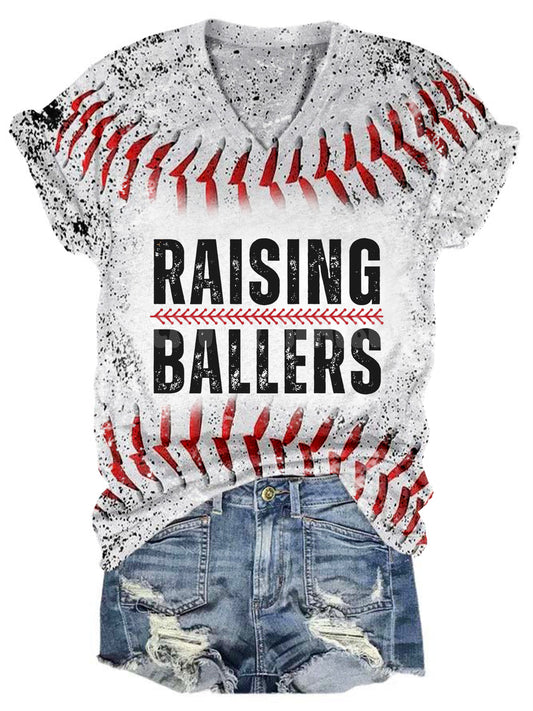 Raising Ballers V-Neck Tie Dye Baseball T-Shirt