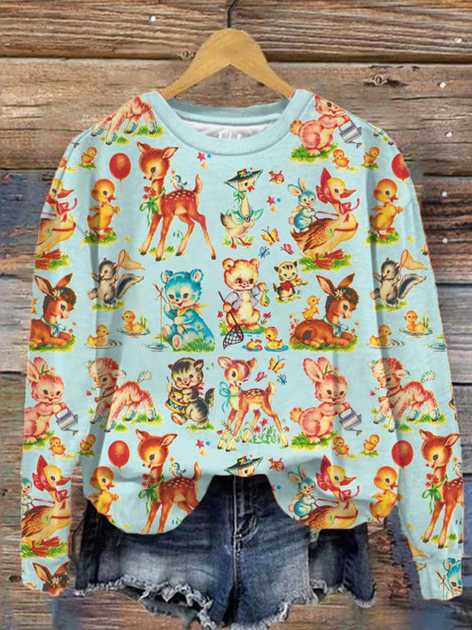 Vintage Baby Animals Long Sleeve Top