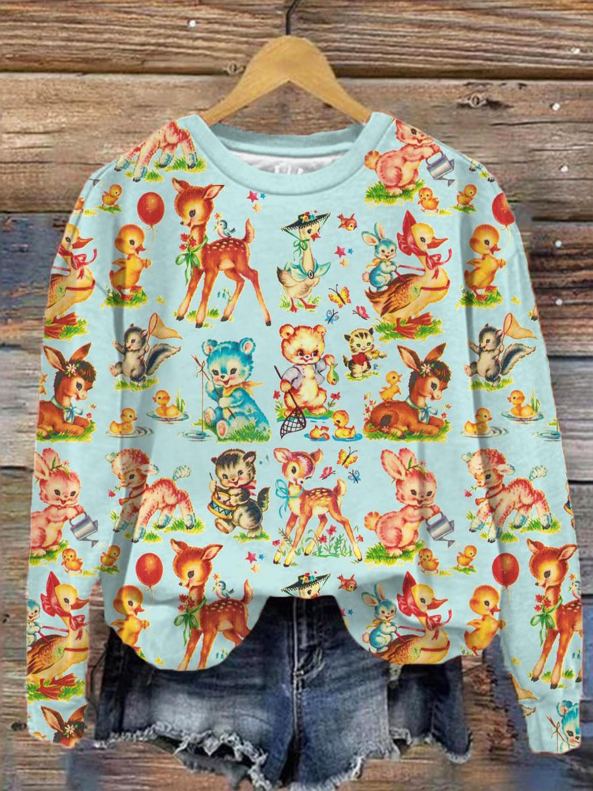 Vintage Baby Animals Long Sleeve Top