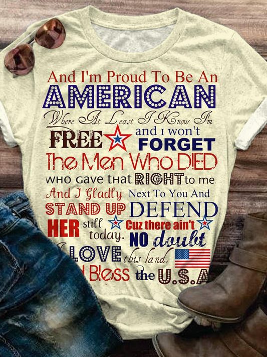 I'm Pround To Be An American Crew Neck T-shirt