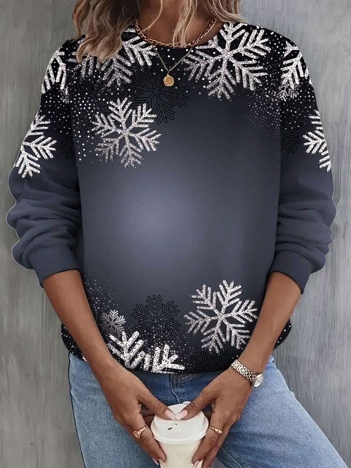 Women's Snowflake Print Long Sleeve Top