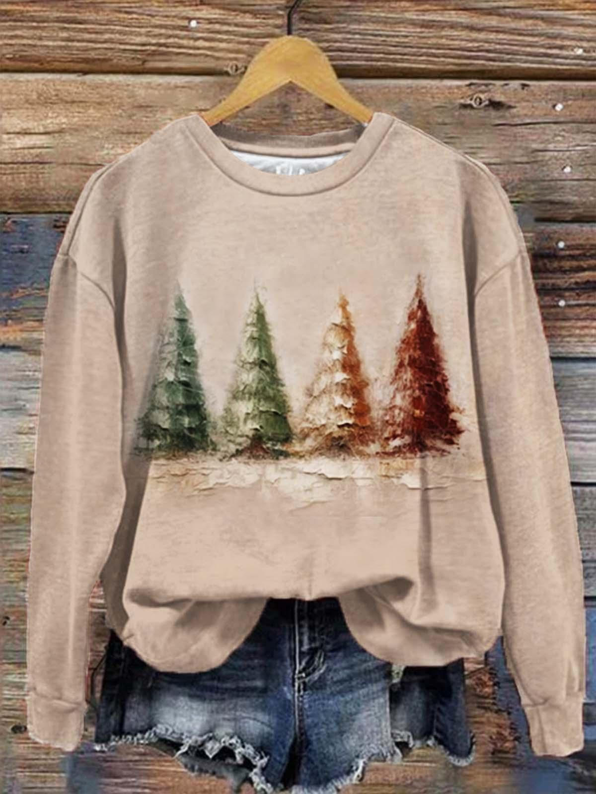 Women's Christmas Tree Print Long Sleeve Top