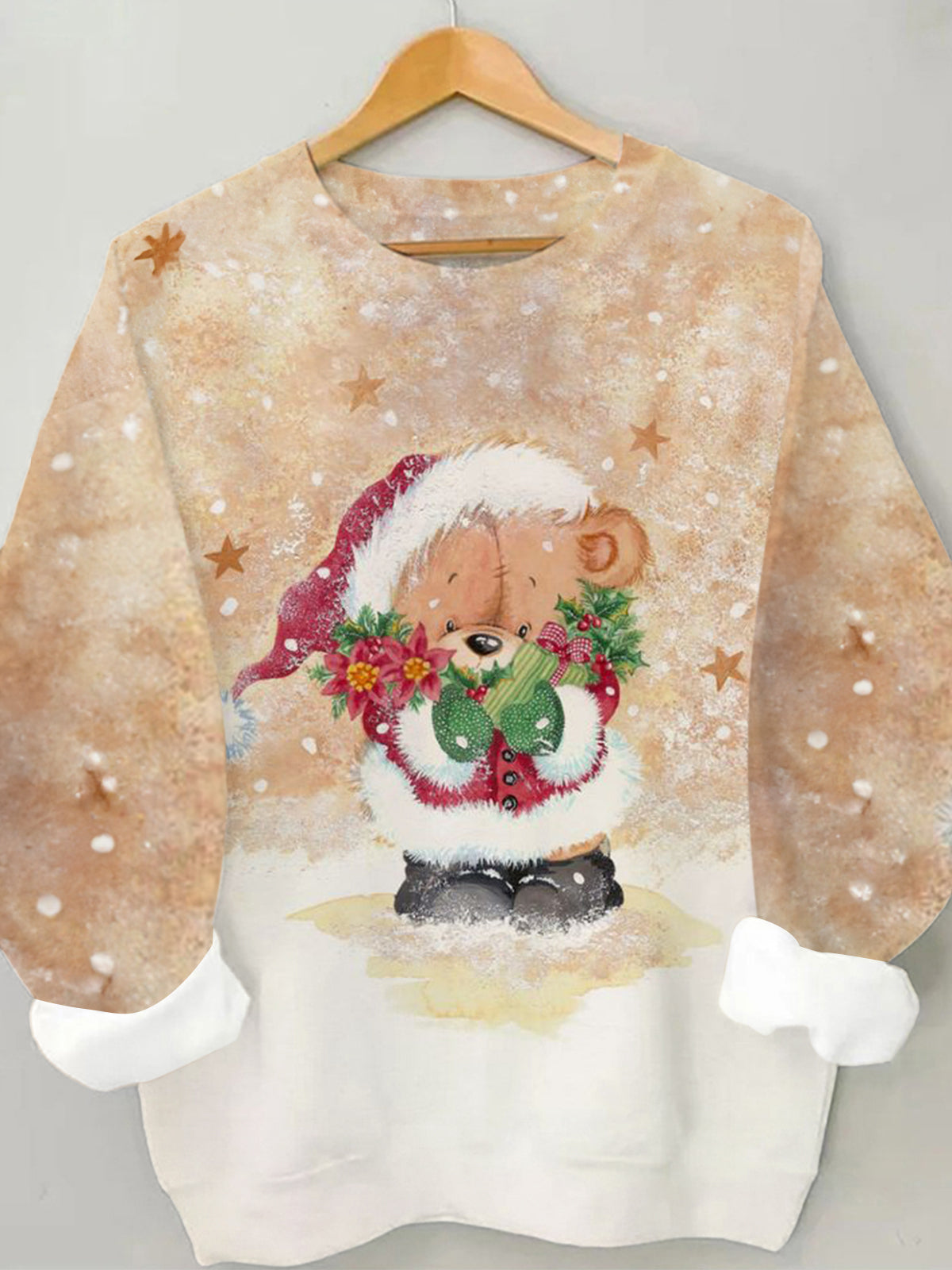 Santa Bear Print Long Sleeve Top