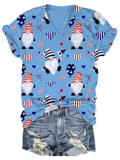 Damen-Top mit Gnomen-Print und amerikanischer Flagge