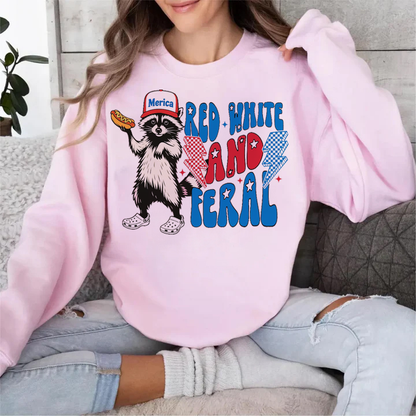 Red White And Feral Funny Hotdog Raccoon Sweatshirt