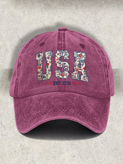 Floral USA Printed Baseball Cap