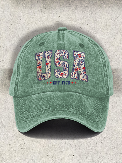 Floral USA Printed Baseball Cap