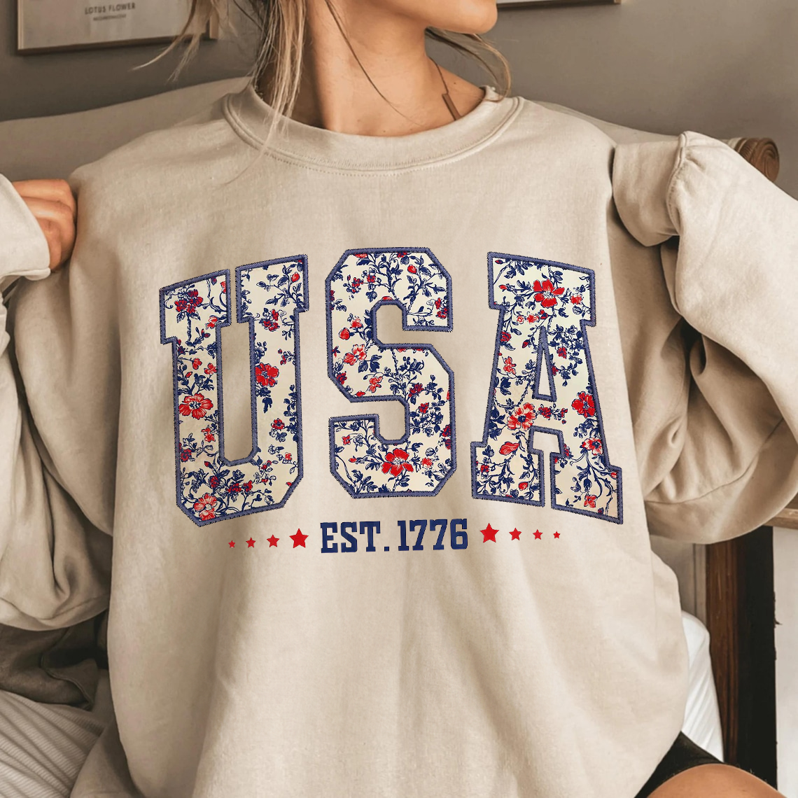 Floral USA Est 1776 Printed Sweatshirt