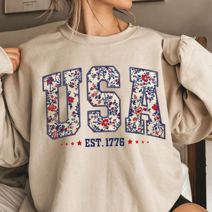 Floral USA Est 1776 Printed Sweatshirt