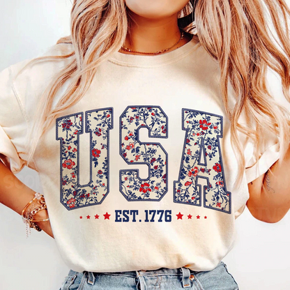 Floral USA 4th Of July T-shirt