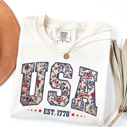 Floral USA 4th Of July T-shirt